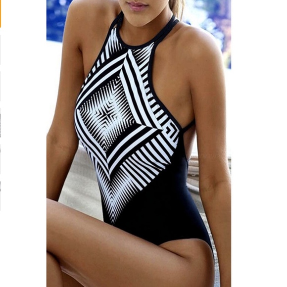 Boutique Other - Geometric Print High Neck One Piece Swimsuit